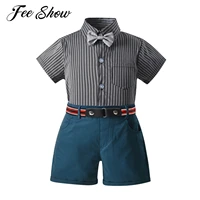 3pcs kids boys clothing sets short sleeve gentlemen bowtie striped shirt shorts boys wedding suit childrens clothes outfits