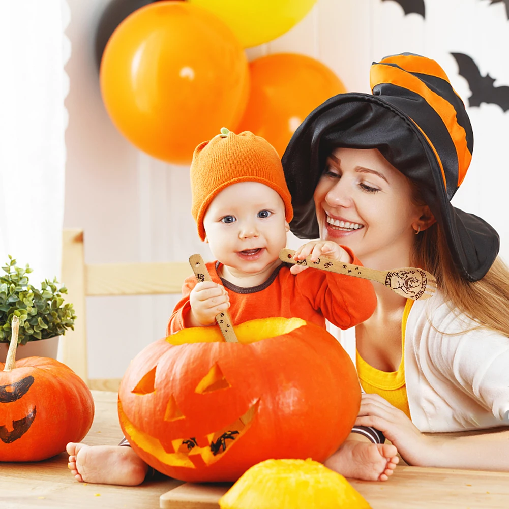 Лопатки деревянные бамбуковые для Хэллоуина 5 шт.|Украшения своими руками