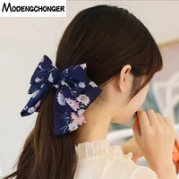 temperament barrettes bow 3 levels big large hair bow print flowers hair clips girl hairpins for women ponytail hair accessories