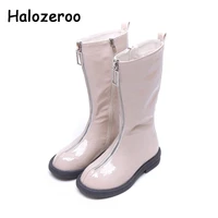 winter new kids knee high boots baby girls warm princess boots children patent leather shoes brand dress boots black soft boots