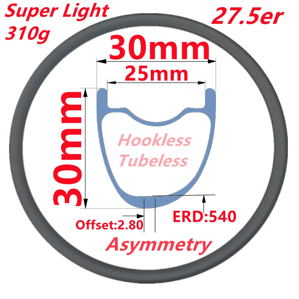 

Super Light 27.5ER/650B MTB Carbon Rims Hookless Wheel Rim Mountain Bicycle Disc Carbon Rim Brake Asymmetric Carbon Rim