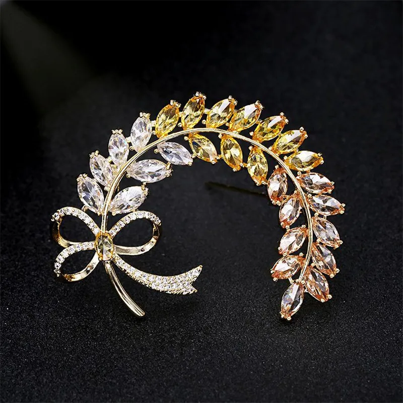 

Fashion Bowtie Brooches Suit Pins Pink Crystal Wheat Ears Corsage Accessories Brand Design Petal Bouttoniere Jewelry For Women