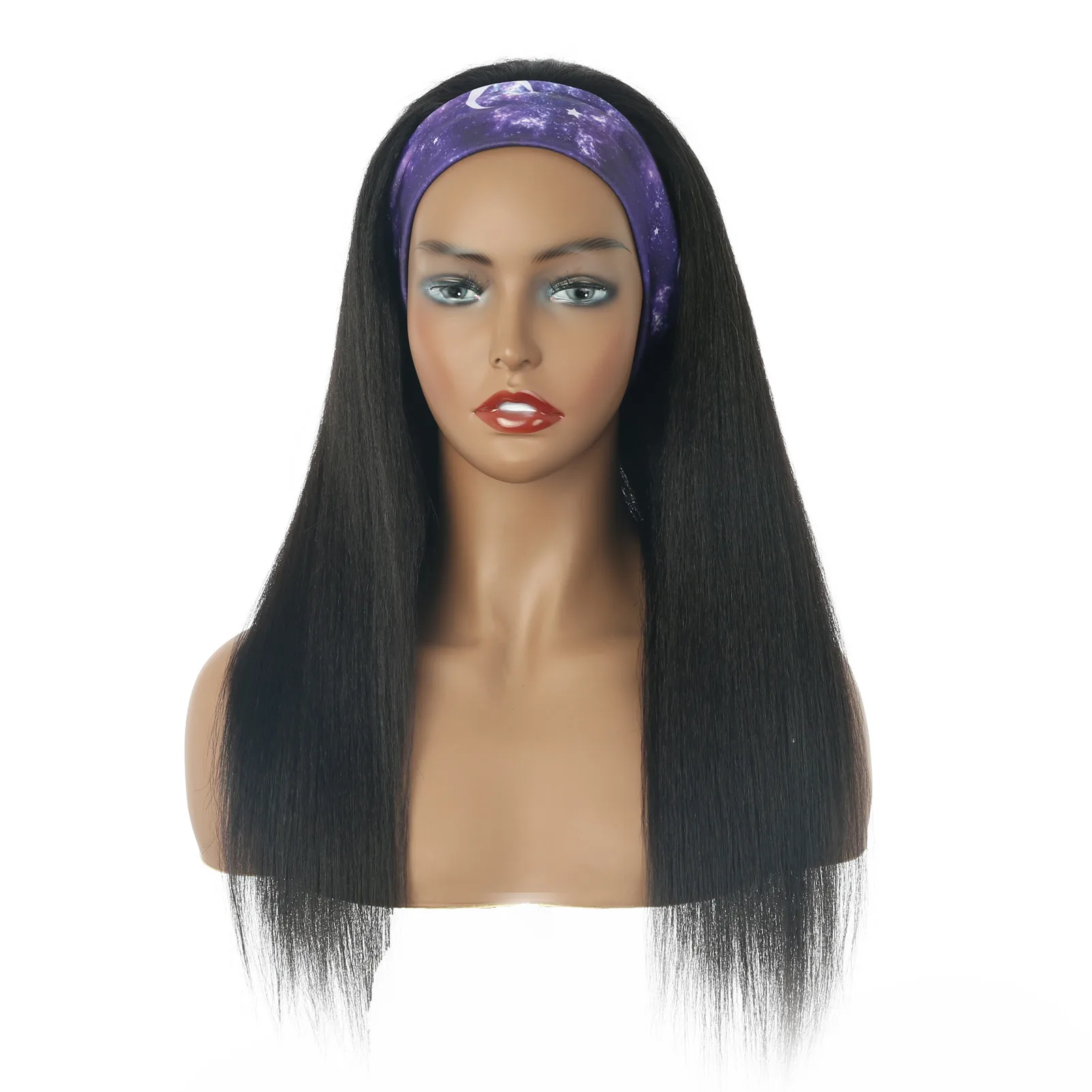 Headband Wig Glueless Yaki Kinky Straight Wig Headband Blend Human Hair Wigs For Women Nature Color Wear and Go 150% Dentiny