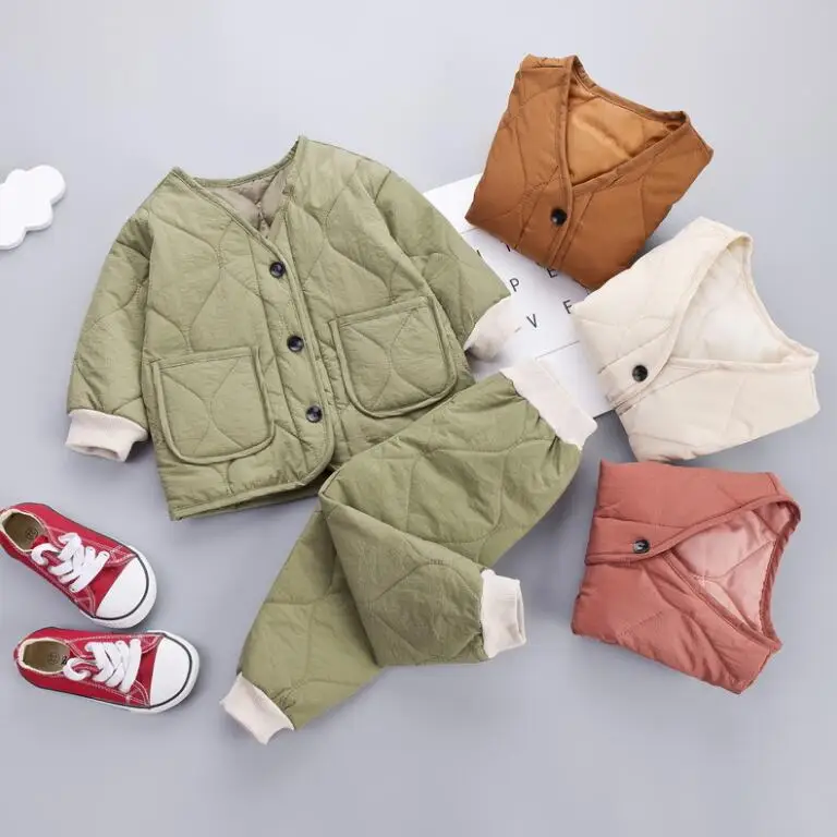 

New Winter Children Keep Warm Clothes autumn Kids Boys Girls Thicken Cotton Jacket Pants 2Pcs/sets Baby Casual Clothes