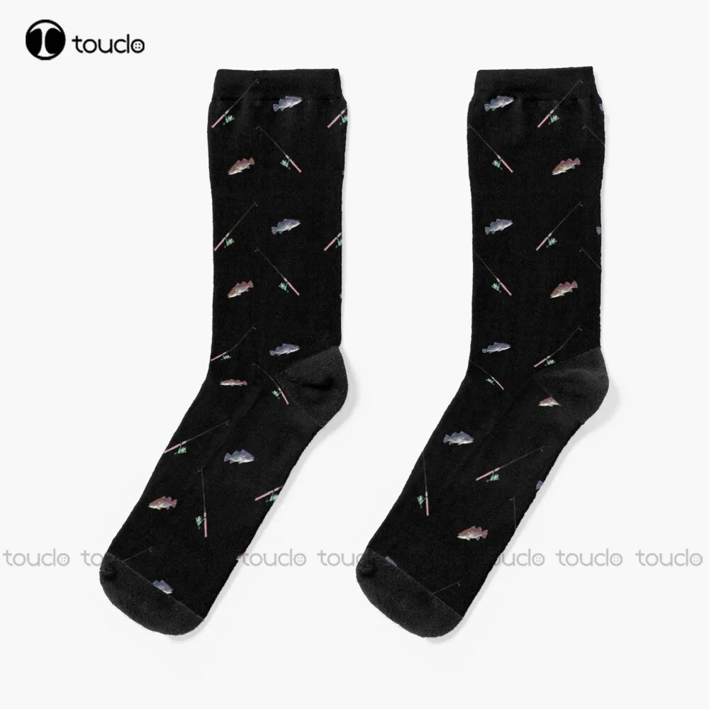 Fishing Pole And Fish Socks Funky Socks Personalized Custom Unisex Adult Teen Youth Socks 360° Digital Print Christmas Gift