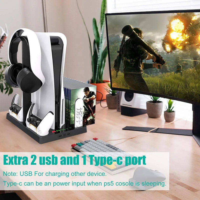 ps5 vertical stand for playstation 5 holder cooling fan charging station dock for ps5 console disc edition ultra hd and digital free global shipping