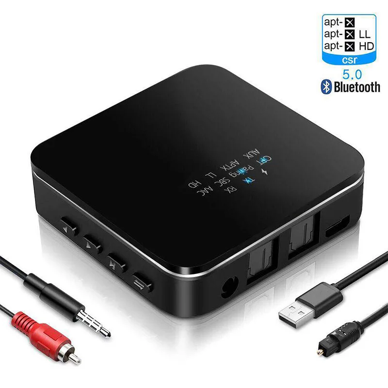 

CSR8675 Bluetooth 5.0 Transmitter Receiver 600MA Upgraded 2-in-1 Wireless HD Low Latency Bluetooth Audio 3.5mm & Optical Adapter