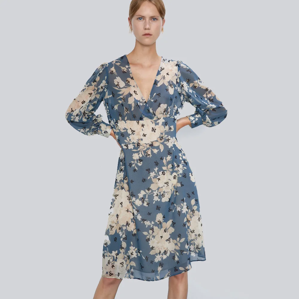 ZA 2019 осеннее Новое повседневное свободное платье с длинным рукавом модная зимняя