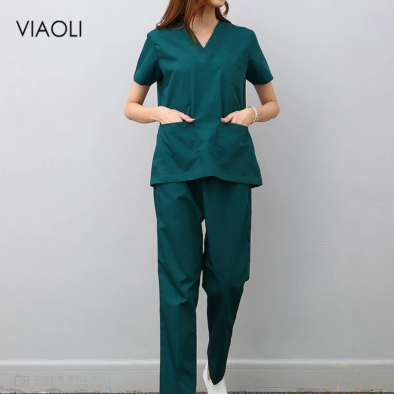 Зеленый Viaoli, женская и Мужская медицинская форма, скрабы для кормления, одежда с коротким рукавом, пальто, одежда для доктора, кисть для рук, одежда с принтом - Цвет: Зеленый