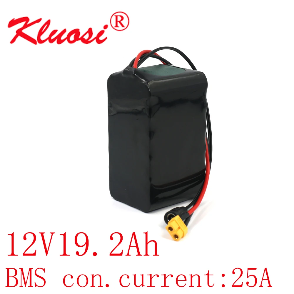 

KLUOSI 12V 19.2Ah 10.8V 20Ah 3S6P 12.6V Lithium Battery Pack 250Watt High Power for Motor Scooter Light Etc with 25A BMS XT60