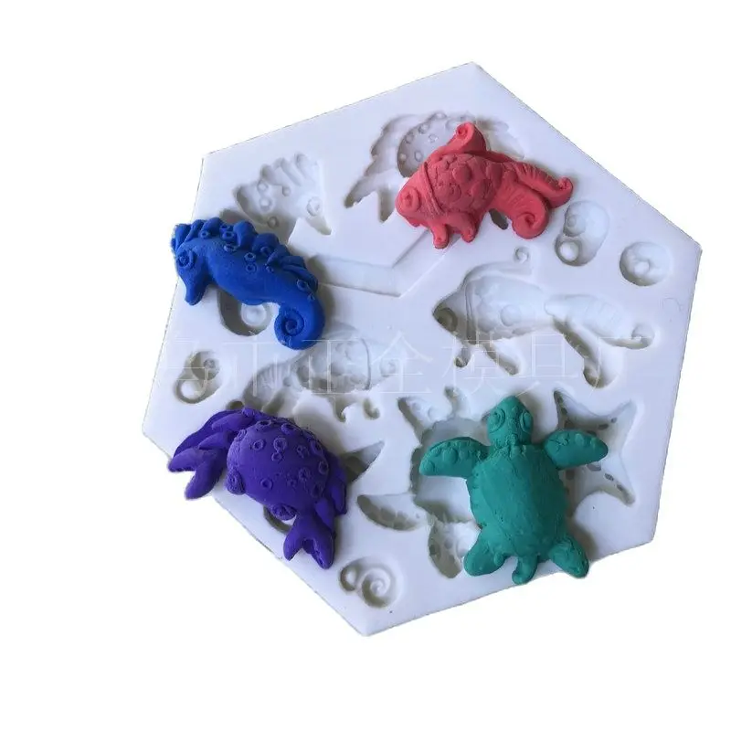 

Silicone Fondant Resin Mold Marine Biological Series Crab Seahorse Starfish Pattern Cake Decorating Plaster Glue Tools Kitchen