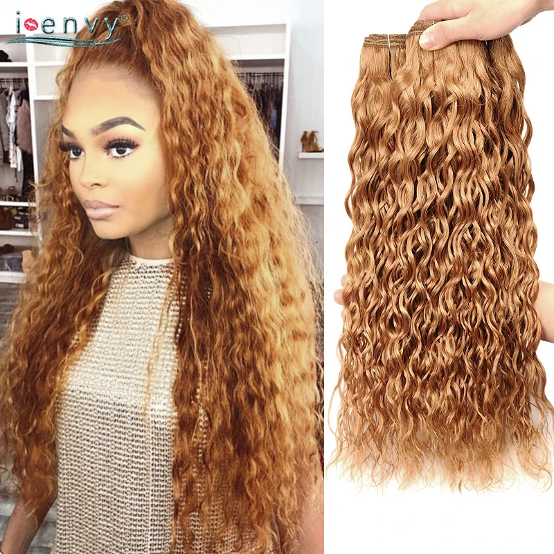 

1 3 4 Pc Honey Blonde Brazilian Hair Weave Bundles Water Wave Bundle Deals Colored 27 Human Hair Bundles Bouncy Hair Non-remy