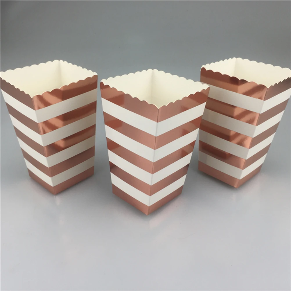 12 шт. бумажные коробки для попкорна пакеты из розового золота коробка полосатые