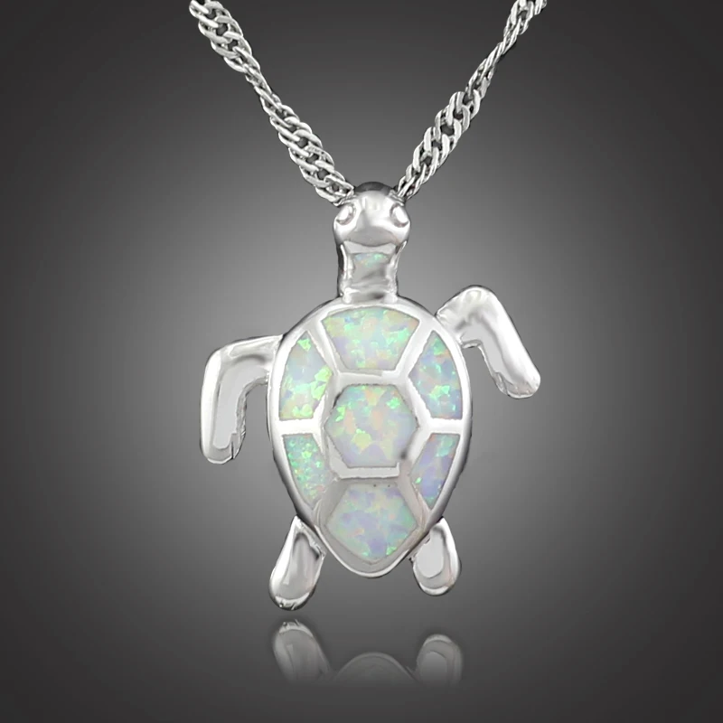 

Hot Sale Blue White Green Fire Opal Turtle Women Jewelry Silver Plated Pendant Free Chain and Box OP408