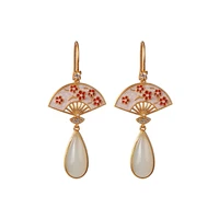 925 sterling silver gold plated hetian jade earrings retro personalized plum fan womens ear hook earrings