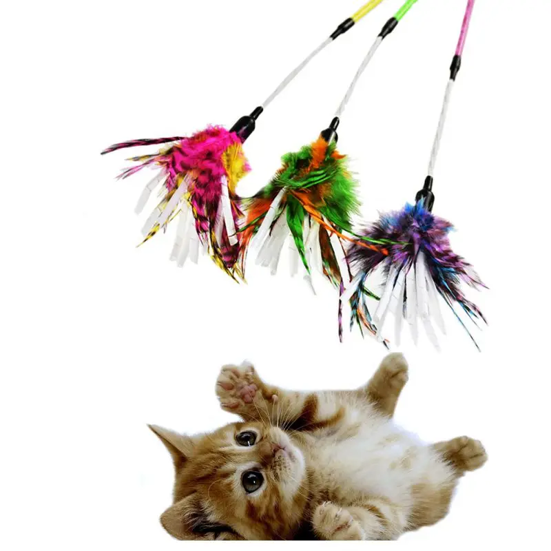 

New Cat Toy Paper Stipe Spiral Feather Toys Stick Cat Teaser Cat Sticks