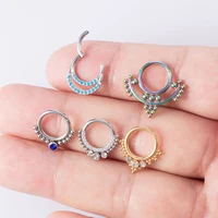 1pc surgical steel nose ring cartilage earring zircon crystal tragus helix beaded hinged segment clicker septum piercing jewelry