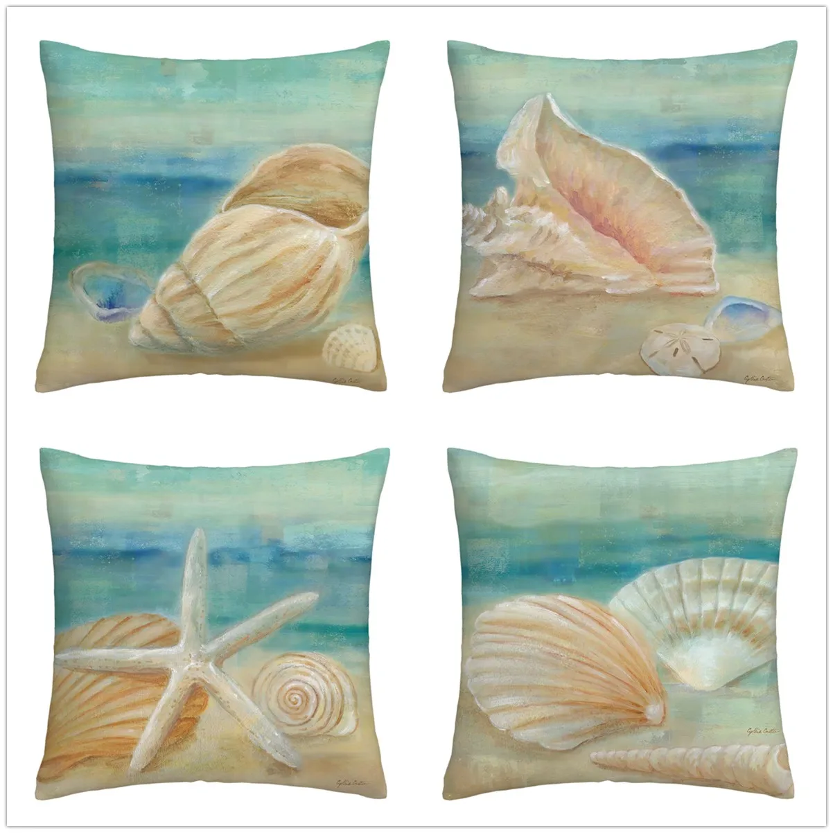 

Beach shells starfish conch Plush pillowcase, sofa cushion cover for home improvement, home decoration pillowcase40x40 60x60