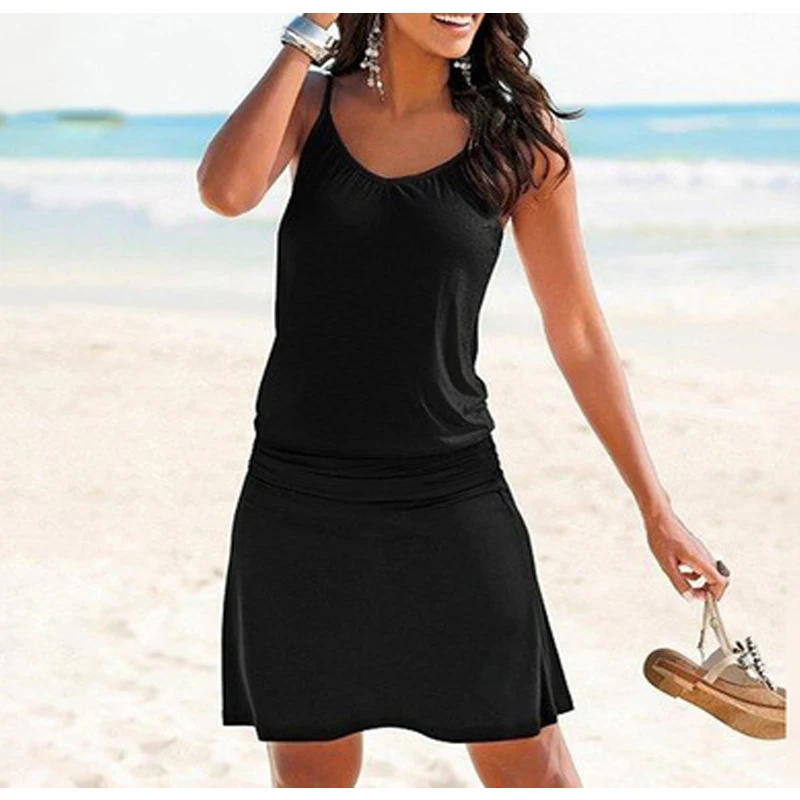 

HOUZHOU Woman Slip Dress Beach Sundresses Sexy Black Short Dresses Verano Vintage Backless Vestidos De Mujer Female Robe