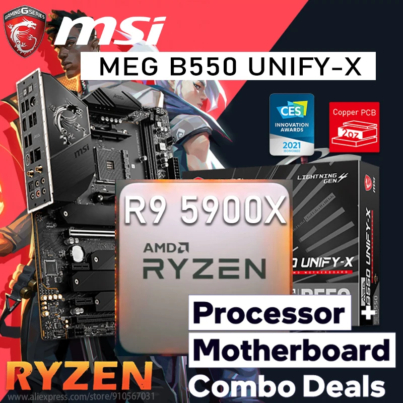 

Материнская плата MSI Mega B550 UNIFY-X + Материнская плата AMD RYZEN 9 5900X, комплект Ryzen AM4 5900X AMD X570, Игровая плата-материнская плата AM4