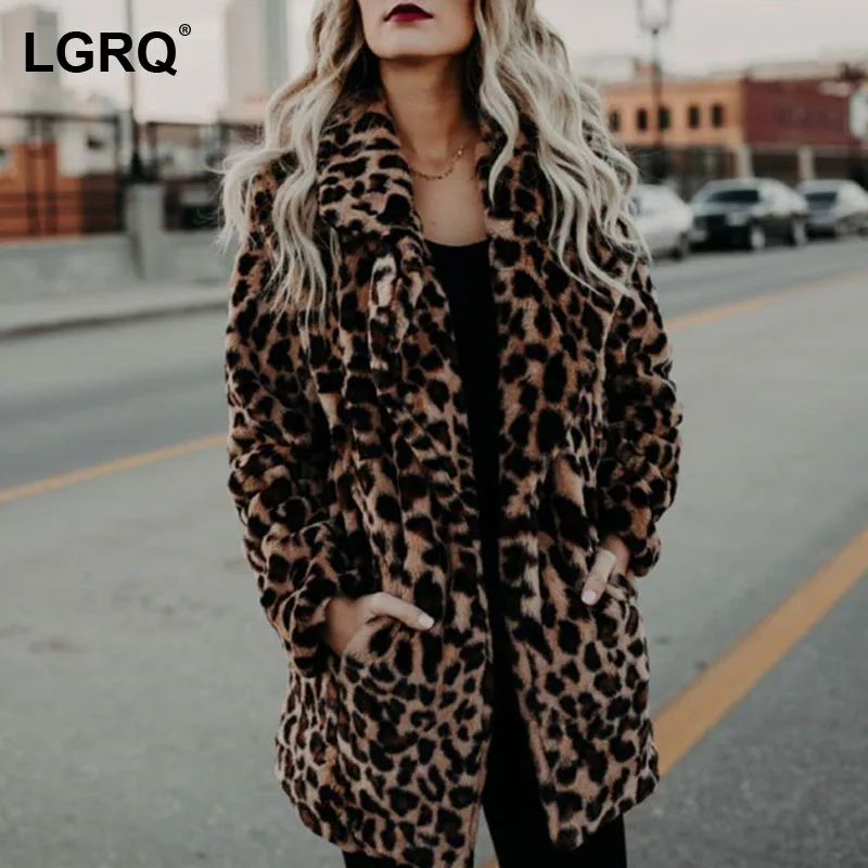 

[LGRQ] Leopard Casual Warm Faux Fur Jacket New Lapel Long Sleeve Overcoat Female Fashion Tide Autumn Winter 2021 19D39295