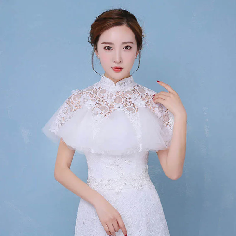 Женское свадебное платье болеро с высокой горловиной и шалью|Свадебные