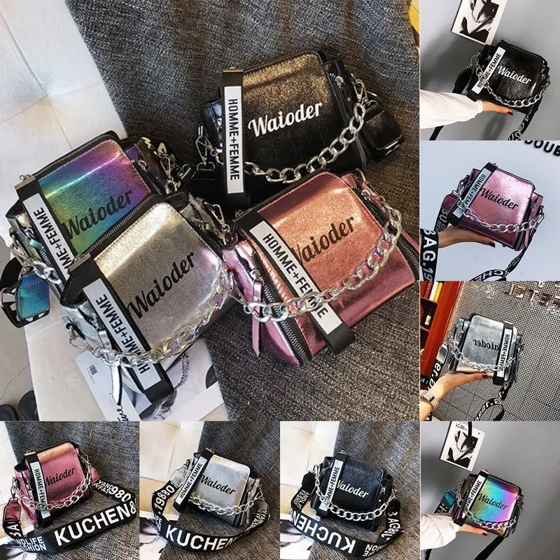 

Women Chain PU Single Shoulder Bag Letter Printing Messenger Beach Bag