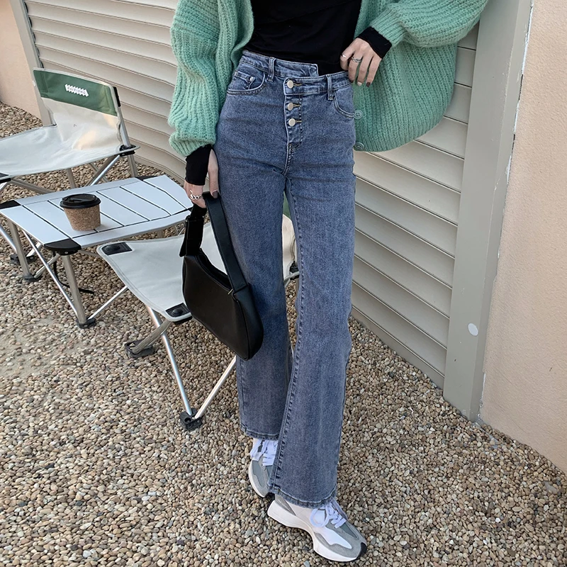

Vintage Women's Pants Spring 2021 Irregular Slim Micro Flared With High Waist Jeans Loose Jeans Women Plus Size Casual 886E