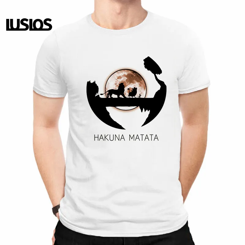 LUSLOS HAKUNA MATATA/мужская футболка больших размеров, летние футболки с коротким рукавом с изображением Льва и короля, белые футболки с принтом из мультфильма