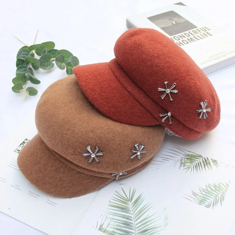 Хепберн бренд 2019 шерсть зимние шапки для женщин восьмиугольная кепка газетчика