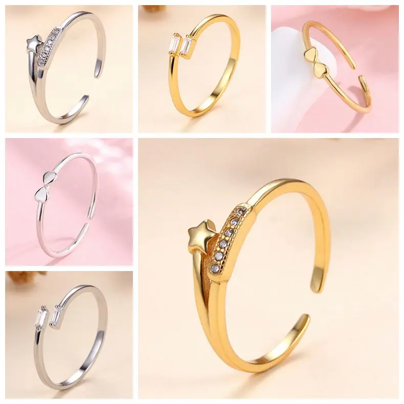 

24k Gold-Plated Silver Exquisite Stars Zircon Wedding Rings for Women Open Finger Ring Unisex Anillo Plata Fine Jewelry Gifts