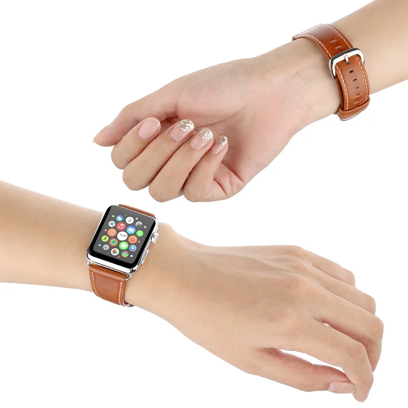 FOHUAS ремешок для Apple Watch из натуральной кожи 42 мм 38 мм браслет с ретро текстурой Crazy Horse для iWatch все версии коричневый
