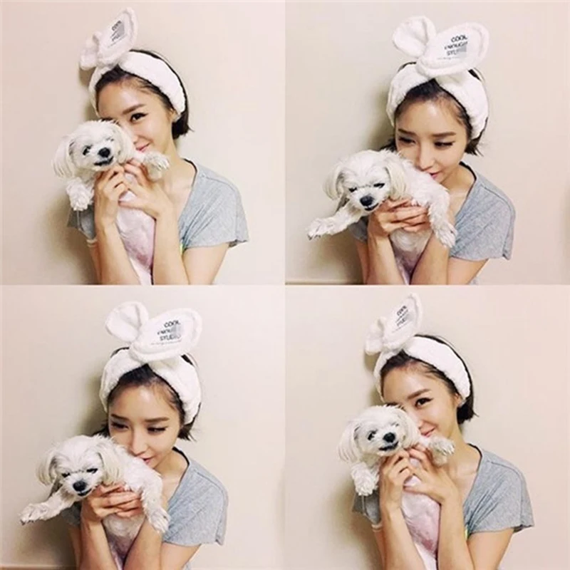 

Headband Korean Comfortable Letters Cute Rabbit Ear Spa Headband Wash Face Cosmetic Hair Bands Make Up Accessories