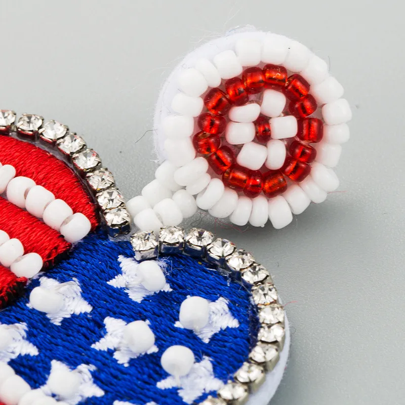 Креативные серьги в форме сердца с американским флагом и бусинами Модная