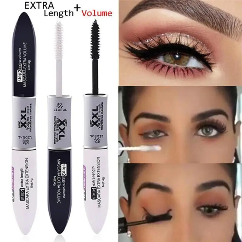 

4D Silk Fiber Mascara 2 In 1 Double Effect Brushes Lengthening Curling Thick Eyelashes Mascara Makeup Longlsting Mascara TSLM1