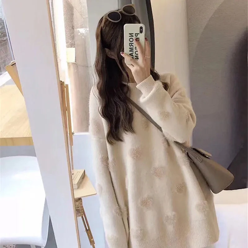 

Korean Style O-neck Love Print Pullover Sweater Women Autumn Winter Loose Warm Lazy Style Knitted Sweater All-match Soft Sweater