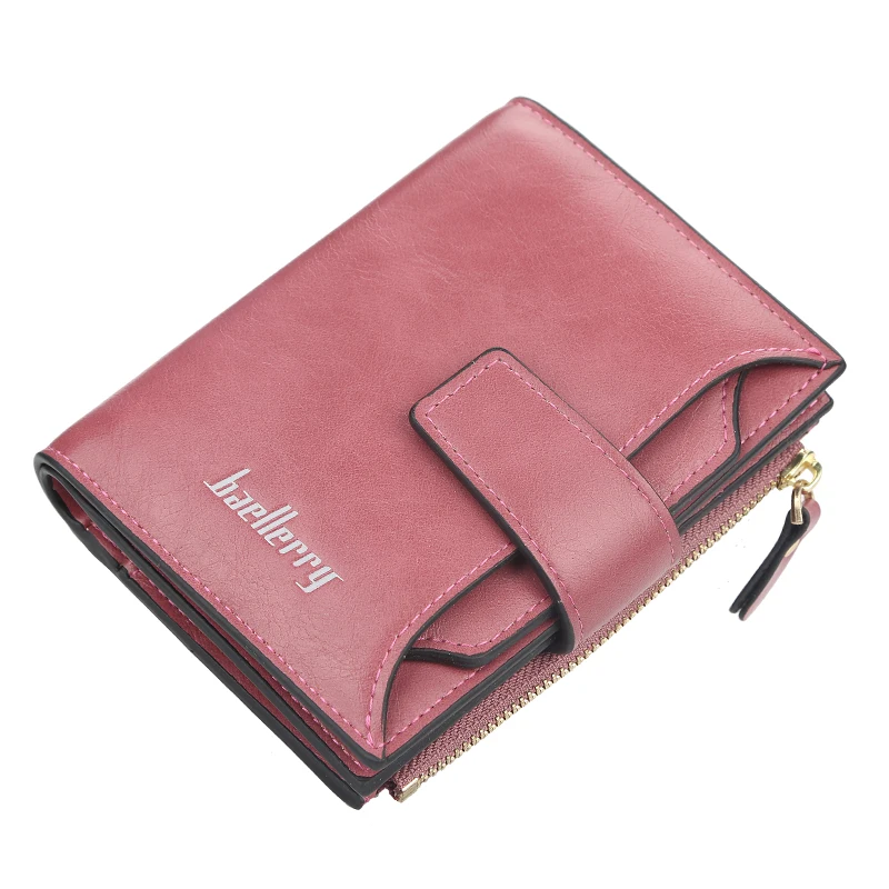 Wallet Women Zipper Leather Hasp Small and Slim Coin Pocket Purse Women Wallets Cards Holders Luxury Brand Wallets men Purse - Цвет: rose red