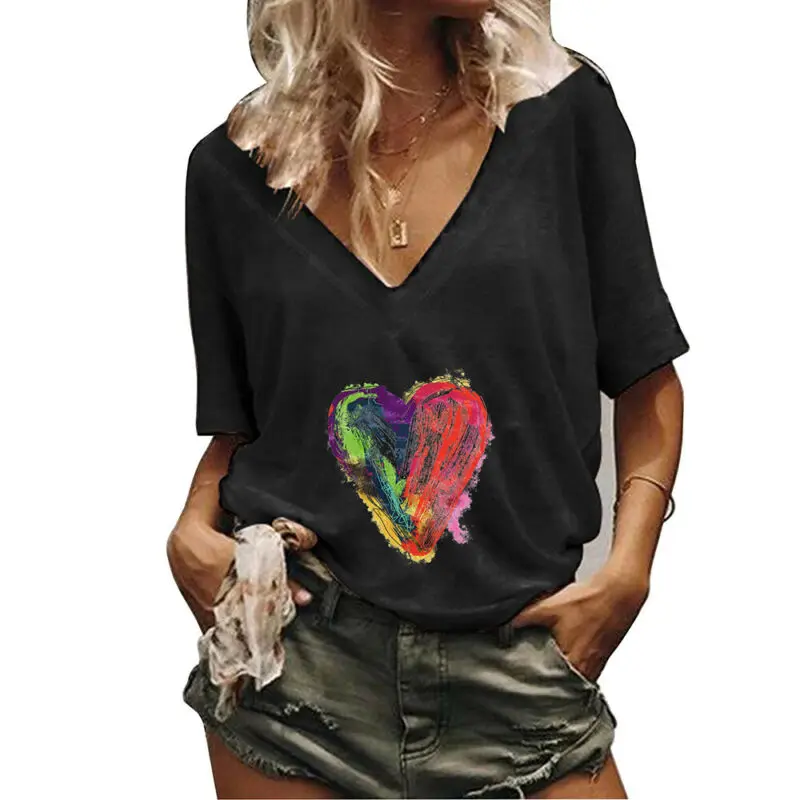 

Fashion Summer Tops Tees Short Sleeve V-neck Loose Printed T-Shirt Casual Shirt Women Clothing Womens t Shirt