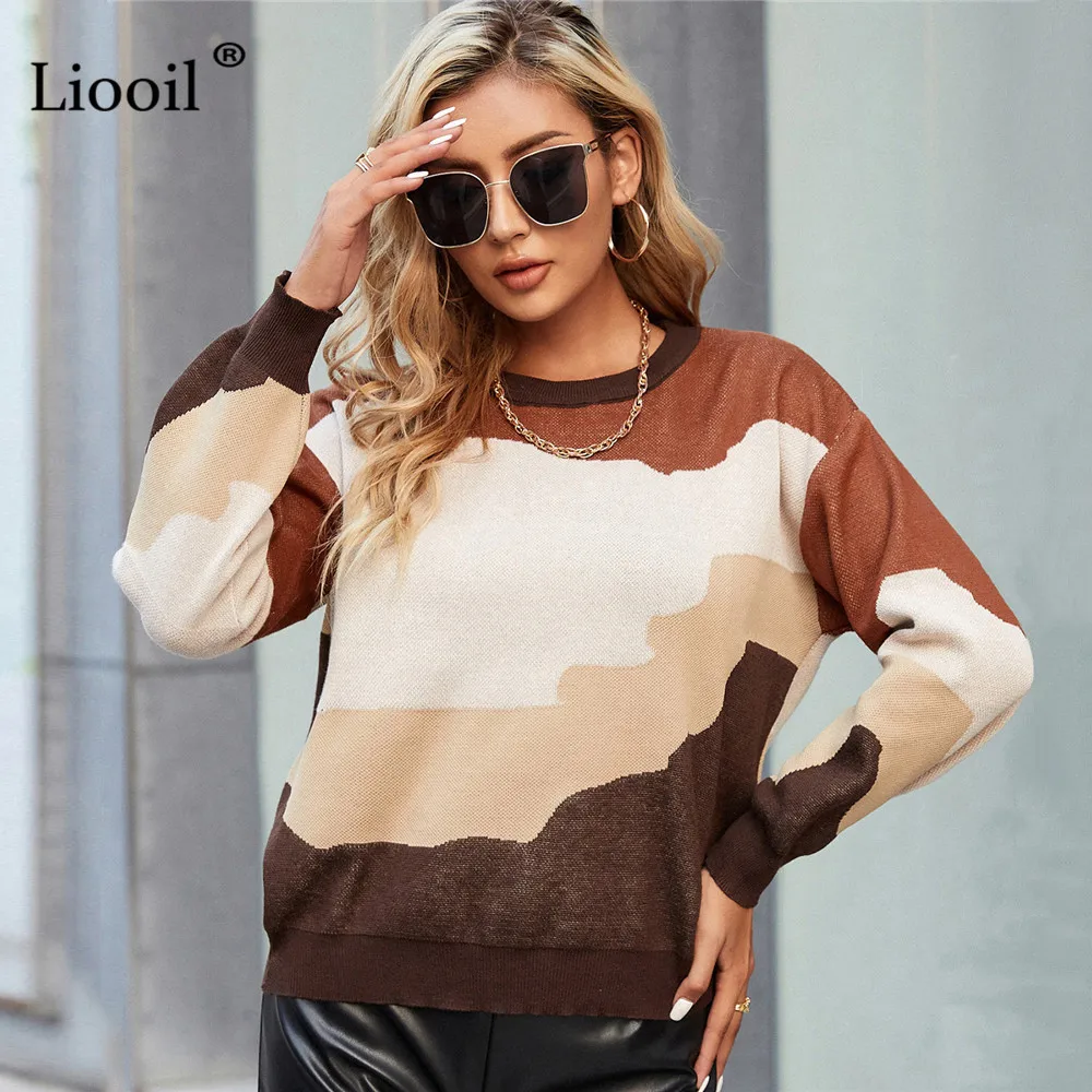 

Женский вязаный свитер с длинным рукавом, в стиле пэчворк