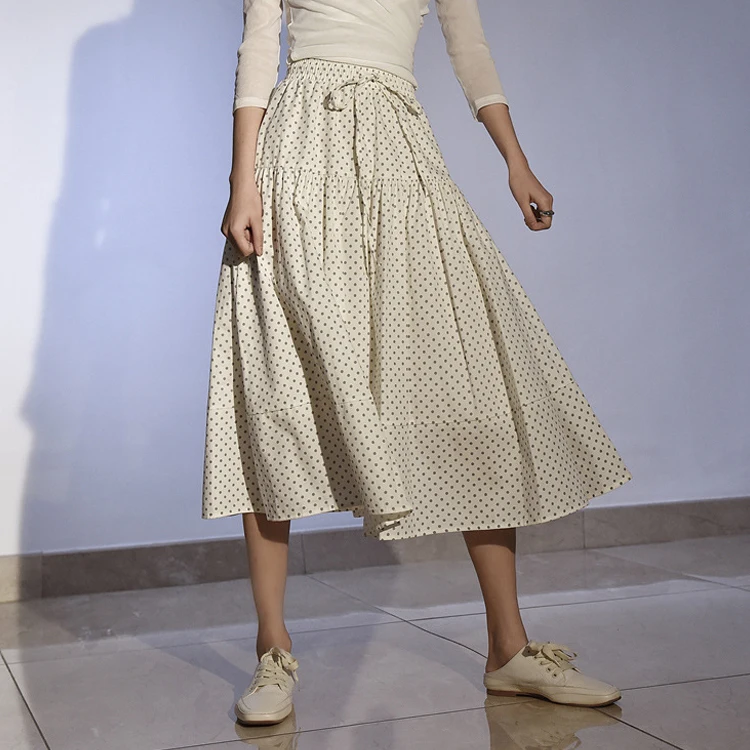 

2021 Women Boho Summer Cotton Skirt Stretch High Waist Women A-Line Cotton Skirt With Lining Faldas Jupe Femme Saia