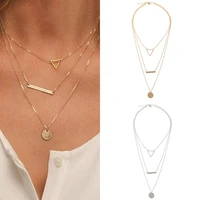 2021 fashion jewelry new multi layer metal necklace for women geometry pendant gold silver choker jewelry necklaces gift girls