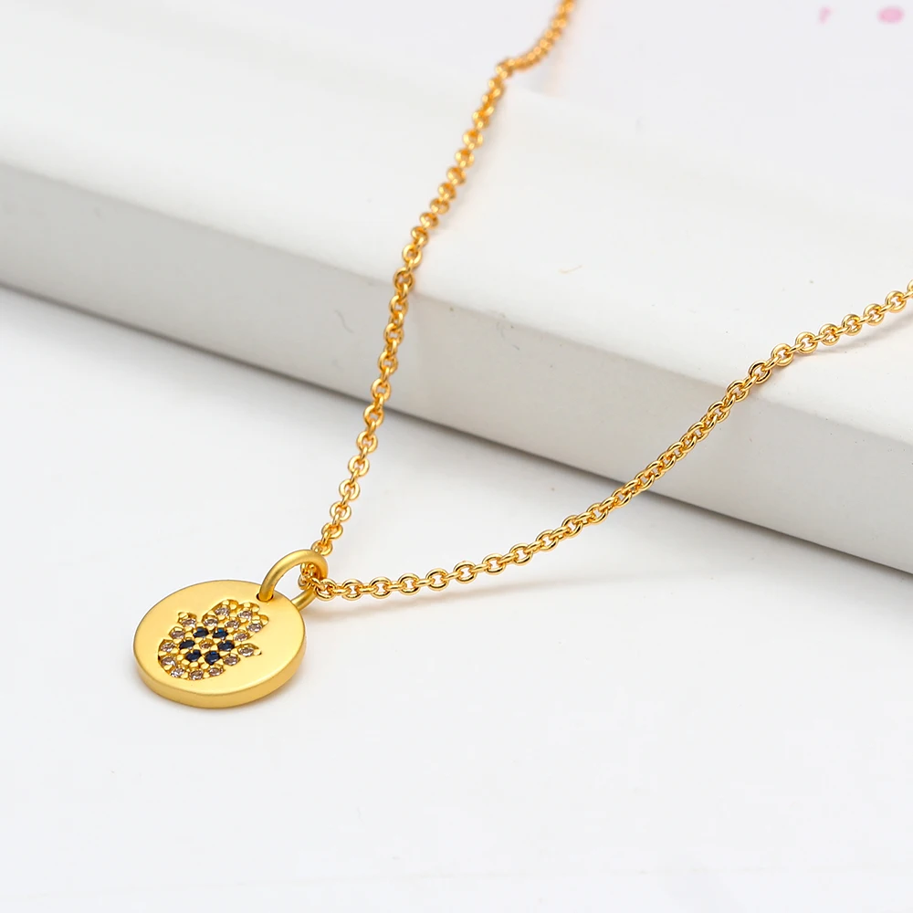 Ожерелье с подвеской Lucky Eye руки Хамса Золотая цепочка медное микро-ПАВЕ ожерелье