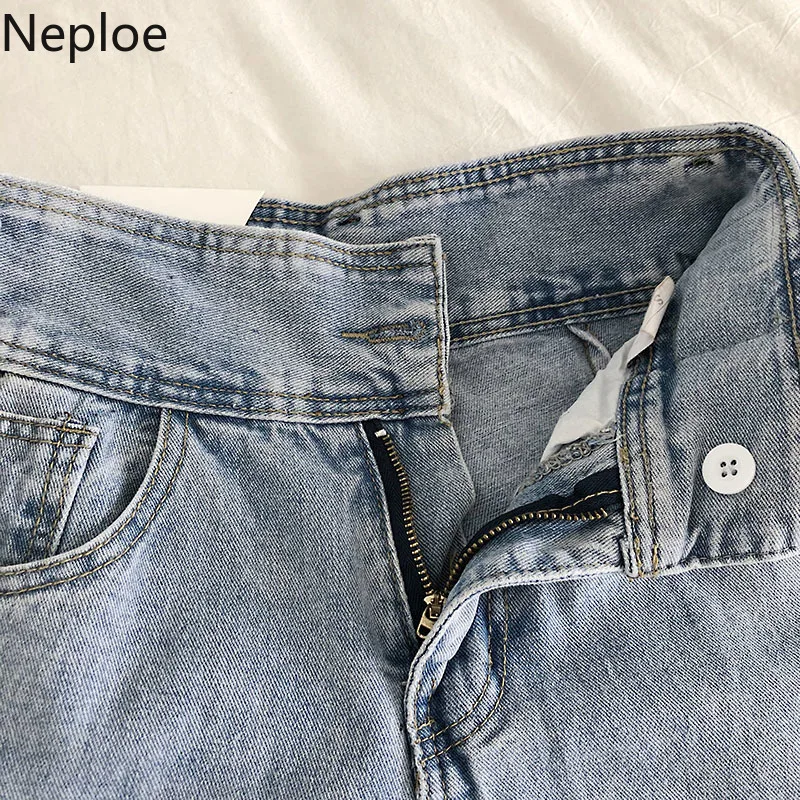 Модные джинсовые брюки Neploe с завышенной талией Свободные повседневные карманами