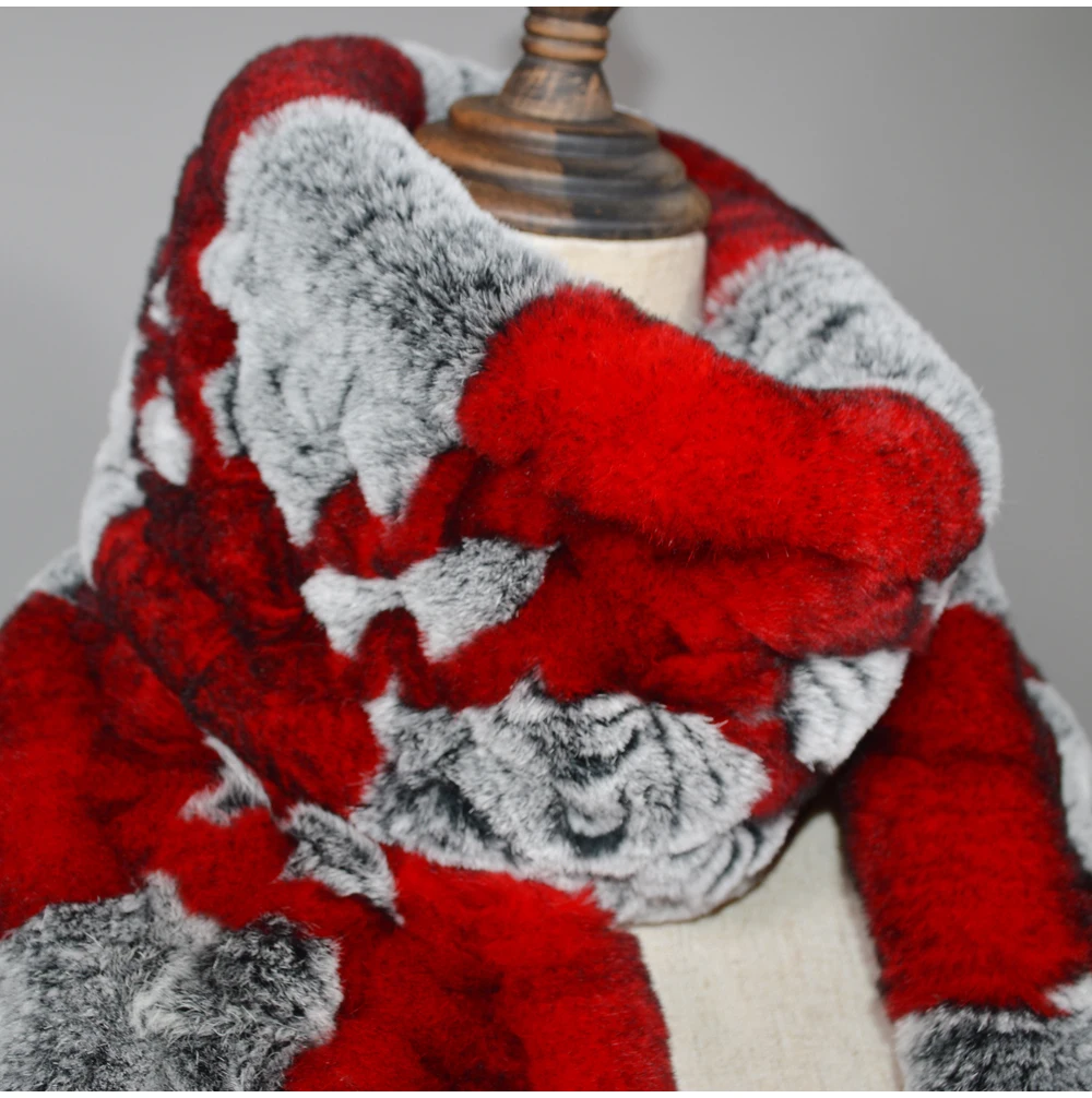 Winter Long Style Women Real Rex Rabbit Fur Scarf Rex Rabbit Fur Warm Soft Ring Scarfs High Quality Knit Rabbit Fur Scarves