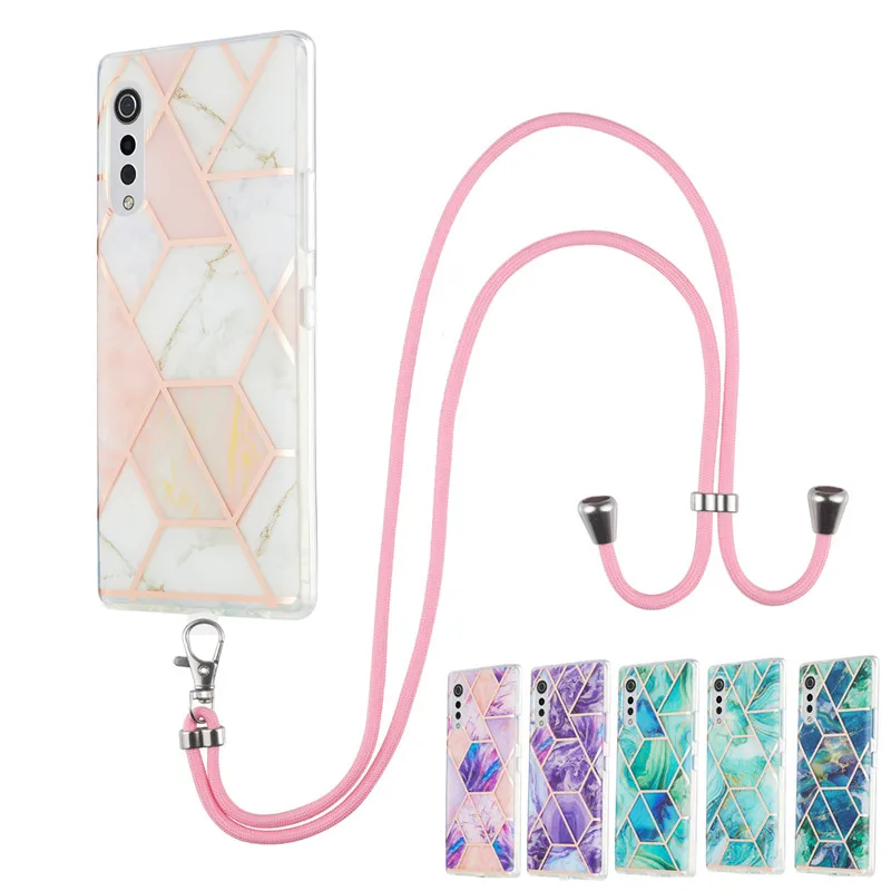 

Marble Hanging Rope Phone Case For LG Velvet 4G 5G Cases With Lanyard Soft IMD Back Cover For LG G9 Velvet Fundas Coque Capa