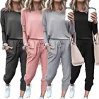 Женская однотонная блузка с длинным рукавом и круглым вырезом, топ с кулиской и брюки, спортивный костюм с принтом, эластичные облегающие леггинсы, спортивная одежда