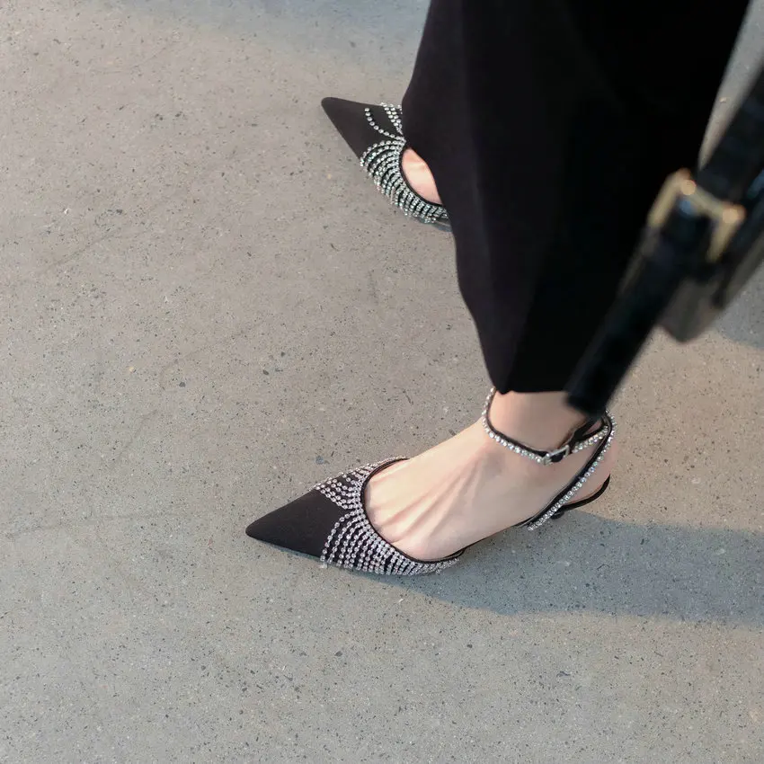 

QUTAA 2021 Crystal Cloth Ankle Strap Buckle Party Female Pumps Summer Pointed Toe Sexy Thin High Heel Women Shoes Size 34-39