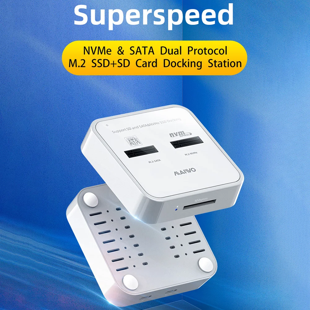 

K3016SD M.2 SATA/NVMe SSD Adapter Docking Dual Bay 10Gbps SD Card Reader Station Solid State Drive Enclosure Case