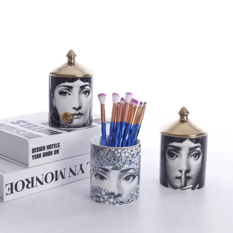 Candle Holders Candelabra Home Decoration Ceramic Jar Cup Flower Arranging Human Face Storage Makeup pen holder |
