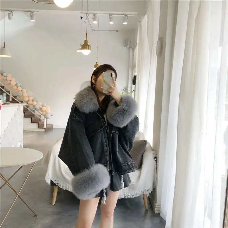 Модная утепленная женская джинсовая куртка в Корейском стиле зима 2020 длинные